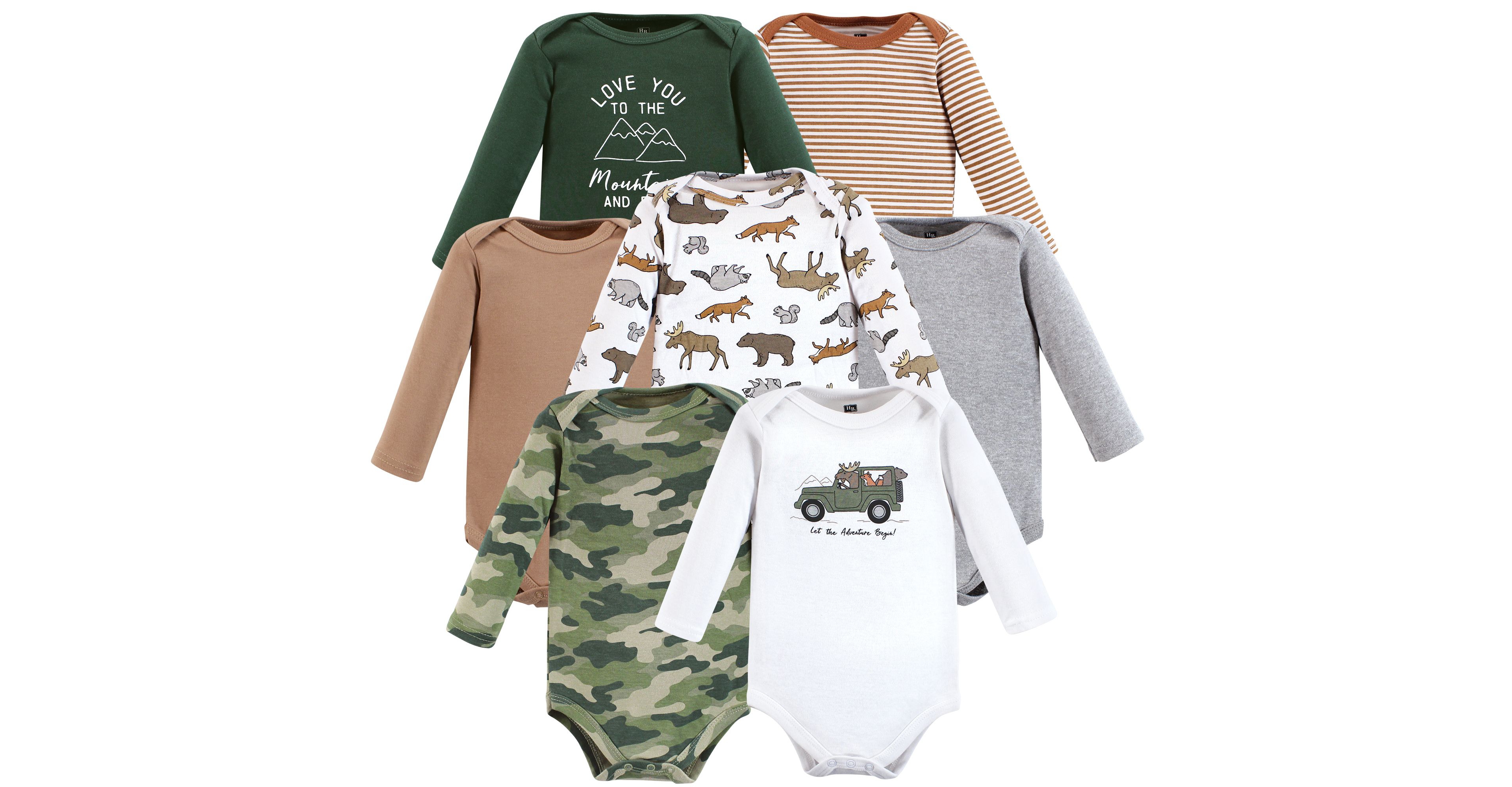 Hudson Baby Boys Long-Sleeve Cotton Bodysuit Collection 7-Piece Set