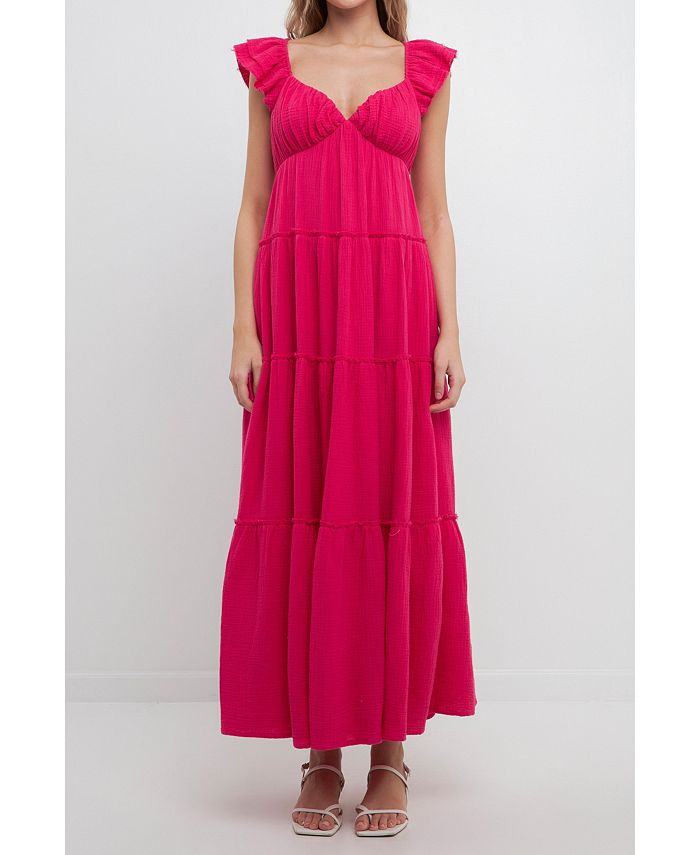 Free the Roses Women's Maxi Sweetheart Dress With Raw Edge Details - Macy's