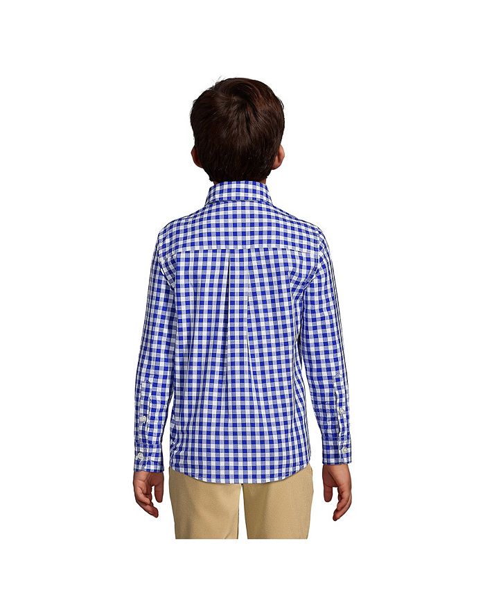 Chemise Habillée Manches Longues Pour Garçon Lands' End Taille 8 - Bleue, Coton/polyester, Très Bon état