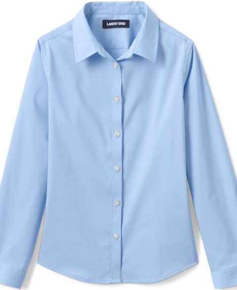 Рубашка Lands' End School Uniform No Gape Long Sleeve Stretch для девочек, цвет: Светлый морской синий