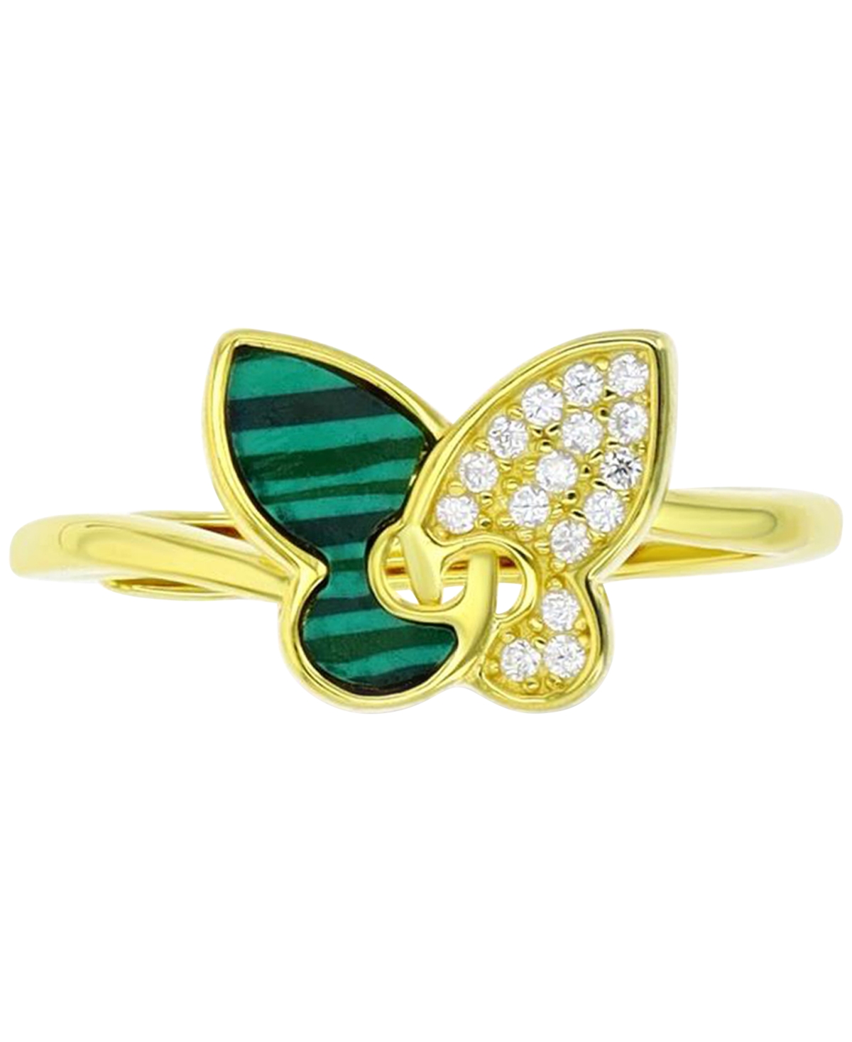 2-Pc. Set Lab-Grown& Cubic Zirconia Butterfly Pendant Necklace & Matching Ring in 14k Gold-Plated Sterling Silver - Malachite