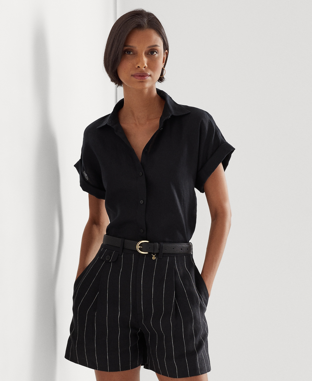 Lauren Ralph Lauren Dolman-sleeve Linen Shirt In Polo Black