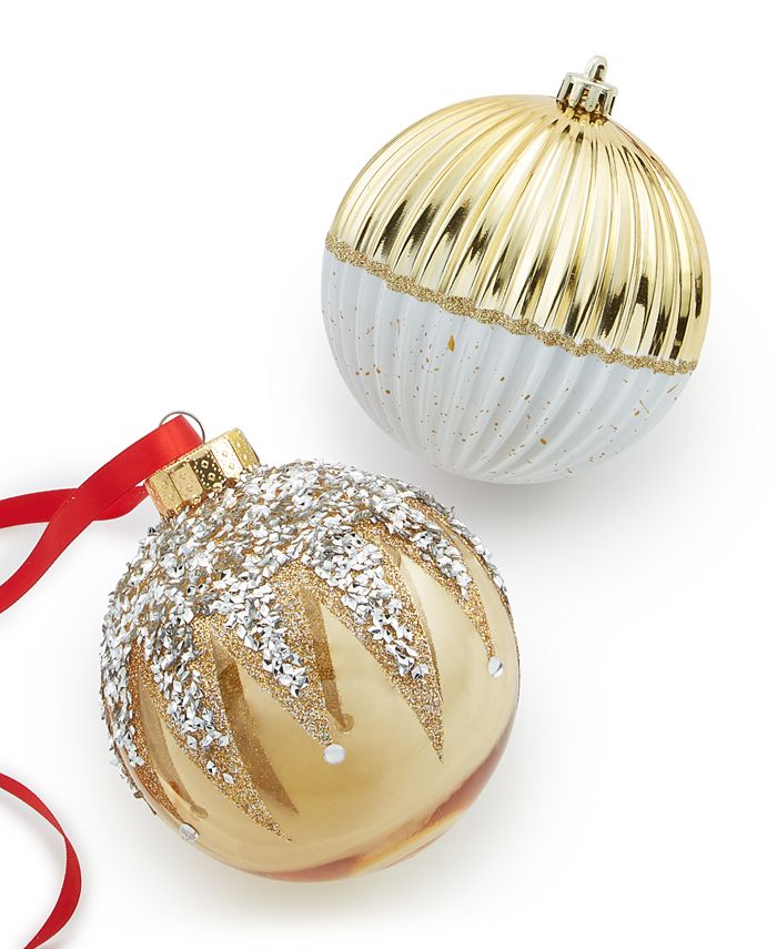 Holiday Lane Shine Bright Plastic Ball Ornaments, Set of 4, Created for Macy