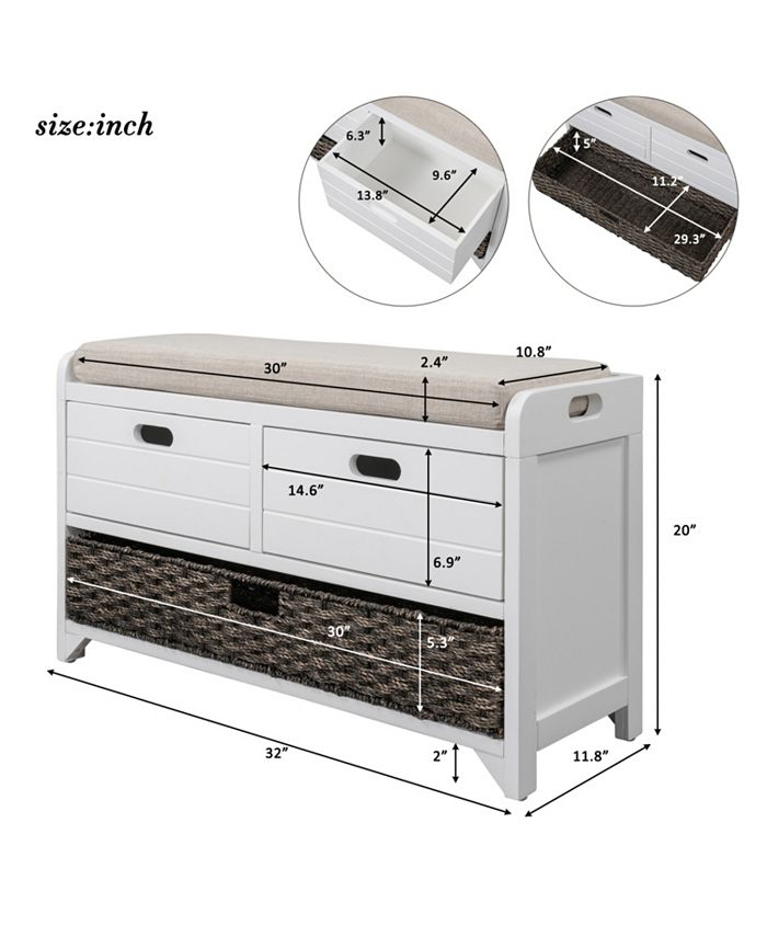 Simplie Fun Storage Bench with Removable Basket and 2 Drawers, Fully ...