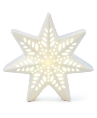 Holiday Lane - Northern Lights Ceramic White & Gold-Tone Star Night Light Table D&eacute;cor,