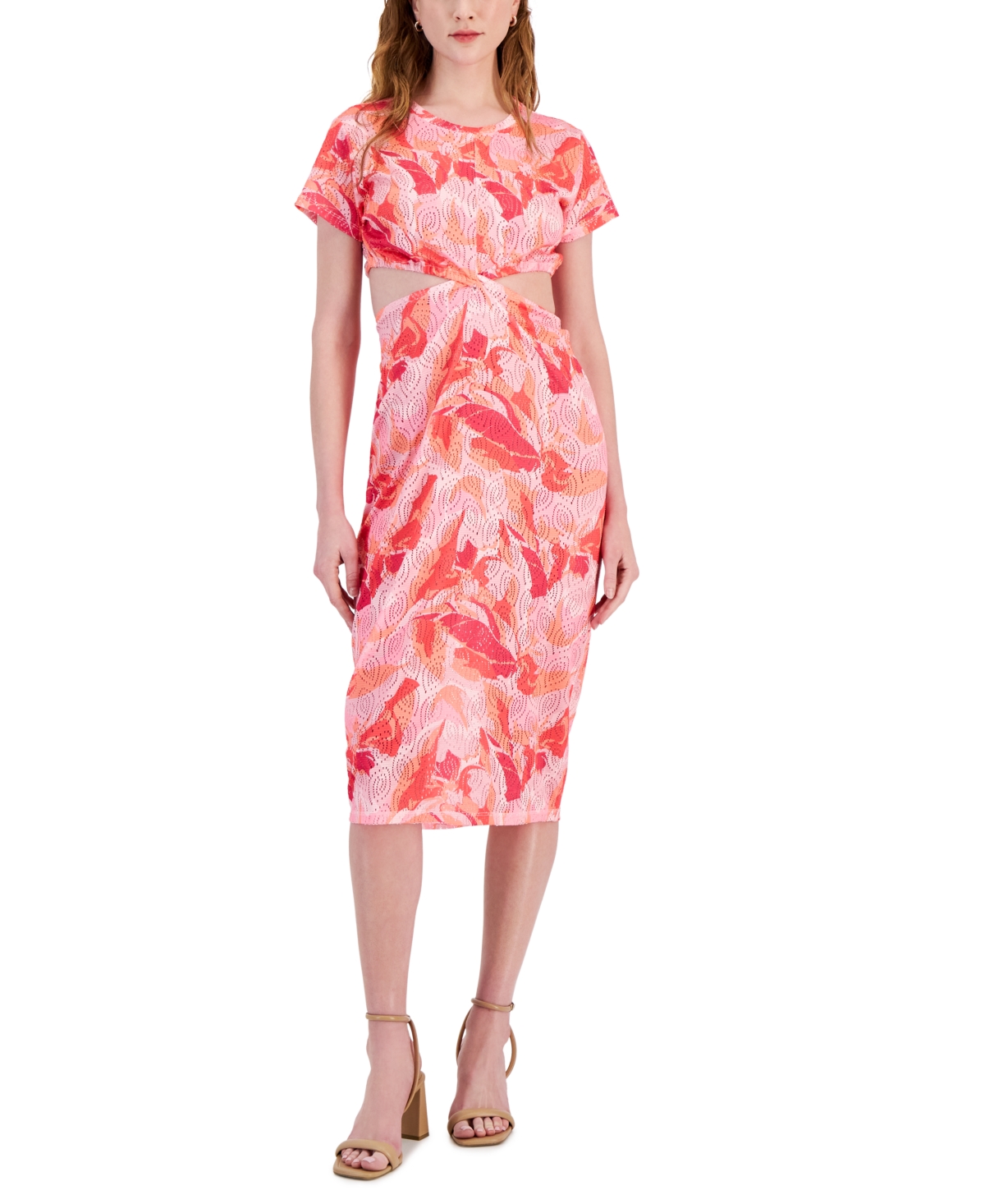 Women's Twist-Front Midi Cover-Up Dress, Created for Macy's - Georgia Peach/Diva Pink