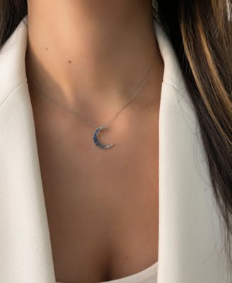 Denim Ombr&eacute; Sapphire (3/8 ct. t.w.) & White Sapphire Accent Crescent Moon 18" Pendant Necklace in 14k White Gold