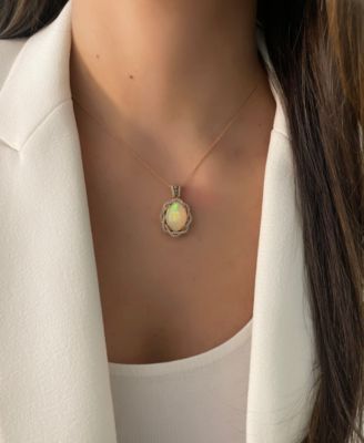 Neopolitan Opal (4-1/2 ct. t.w.) & Diamond (3/4 ct. t.w.) Braided Halo 18" Pendant Necklace in 14k Rose Gold 