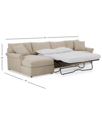 Wrenley 134" 3-Pc. Fabric Sectional Chaise Sleeper Sofa