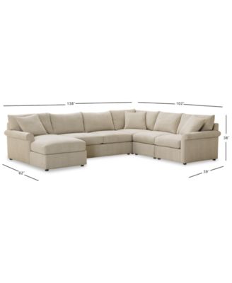 CLOSEOUT! Wrenley 138" 5-Pc. Fabric Modular Chaise Sectional Sofa