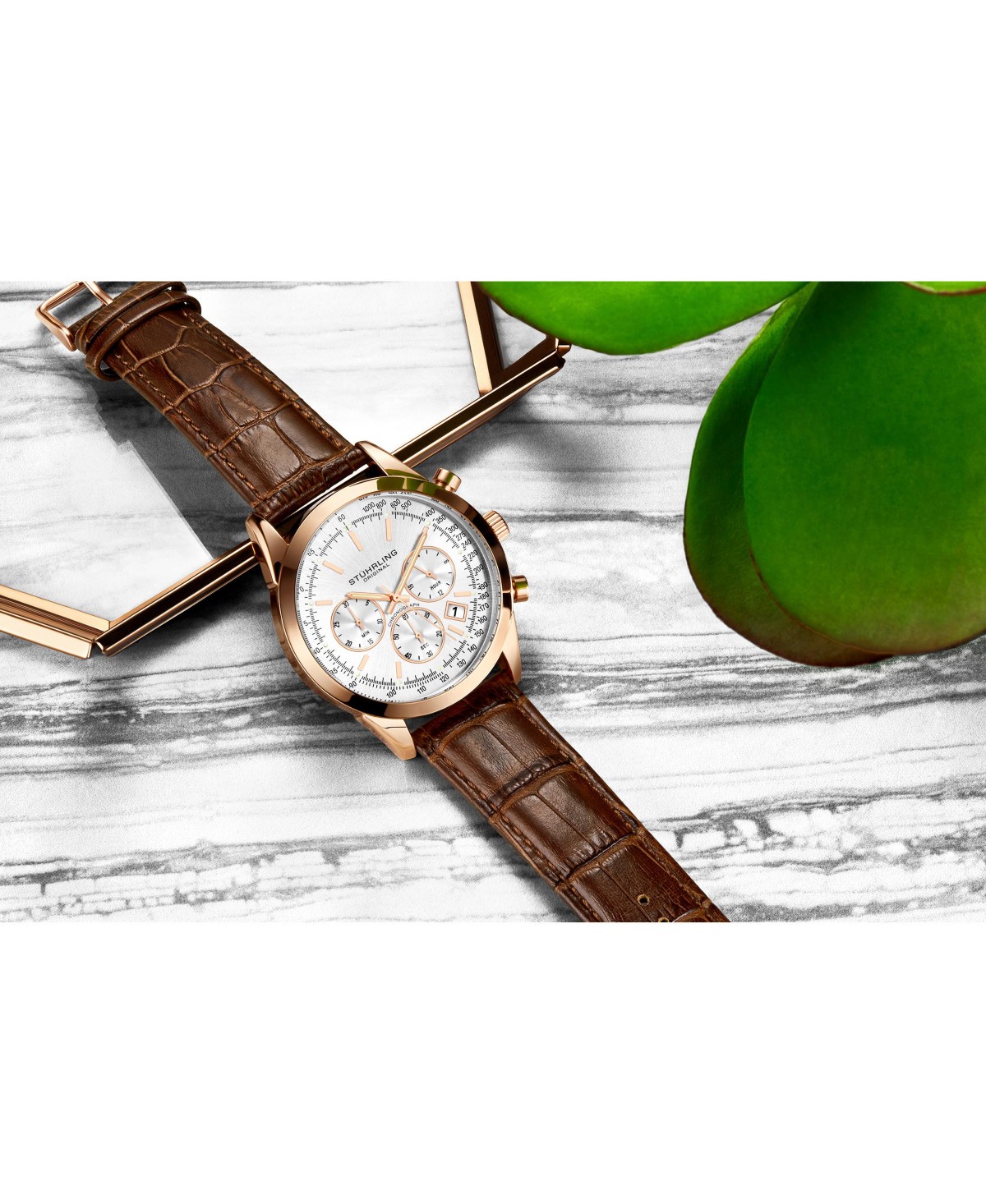 Мужские часы-хронограф Stuhrling Rialto 3975L, стальной корпус 44 мм, кожаный ремешок — фото 3