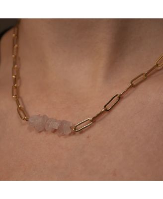 18K Gold Plated Chain with Rose Quartz - Sandrine Necklace 17" For Women