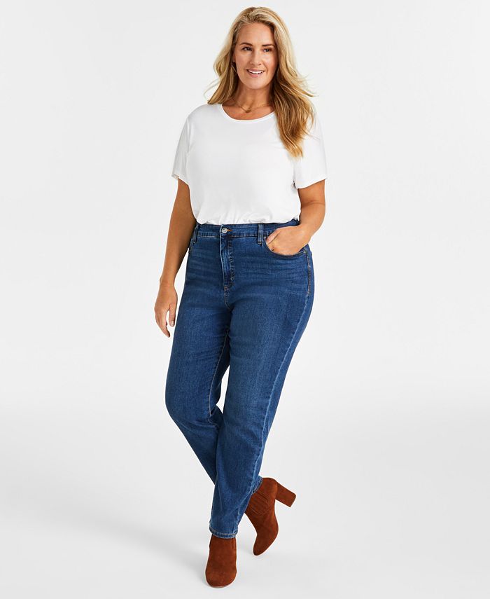 Style & Co Plus Size High-Rise Straight-Leg Jeans, Created for Macy's ...