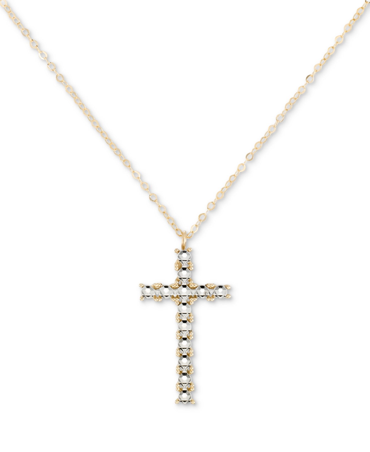 Macy's Diamond Beaded Cross 18" Pendant Necklace In 10k Gold In Yellow Gold