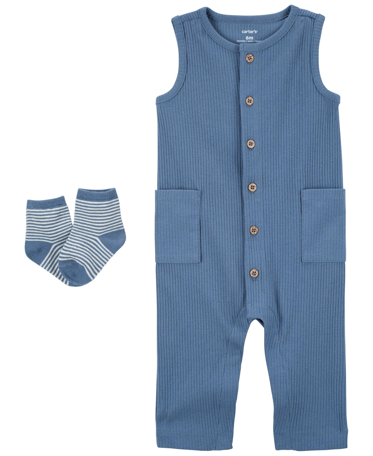 Carter's Baby Boys Jumpsuit And Socks, 2 Piece Set In Blue