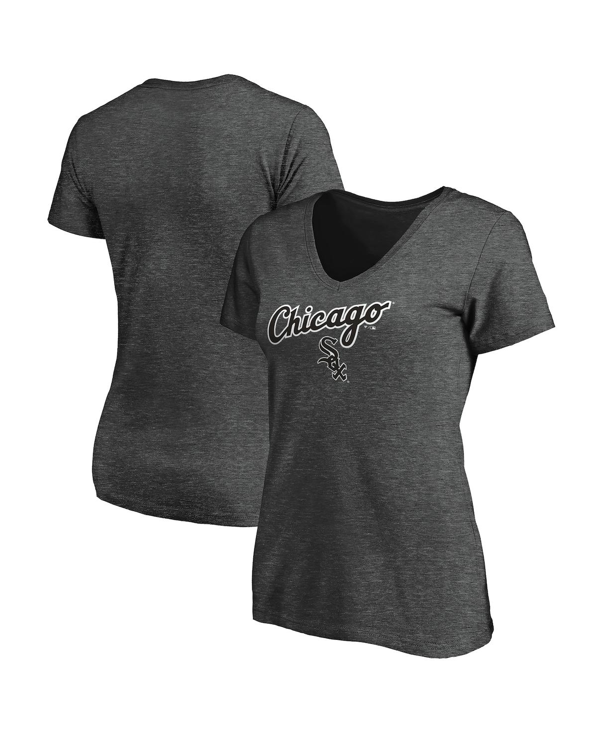 Fanatics Women's  Heathered Charcoal Chicago White Sox Team Logo Lockup V-neck T-shirt