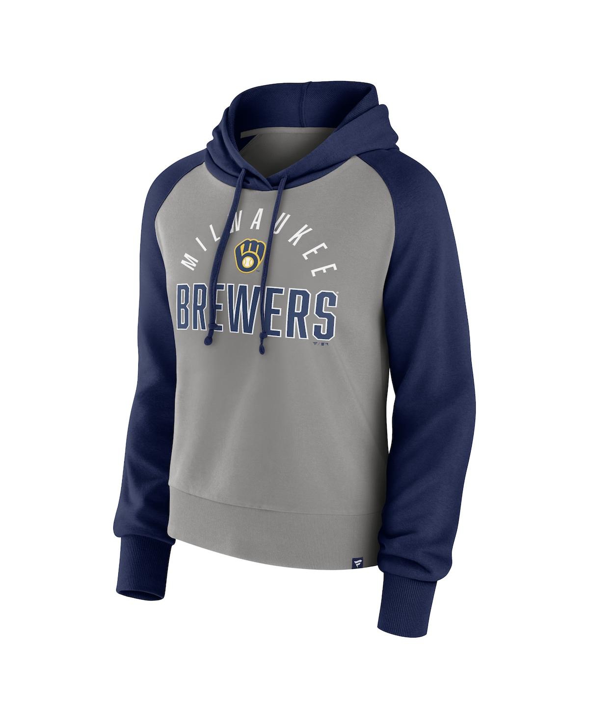 Fanatics Women's  Navy, Gray Milwaukee Brewers Pop Fly Pullover Hoodie In Navy,gray