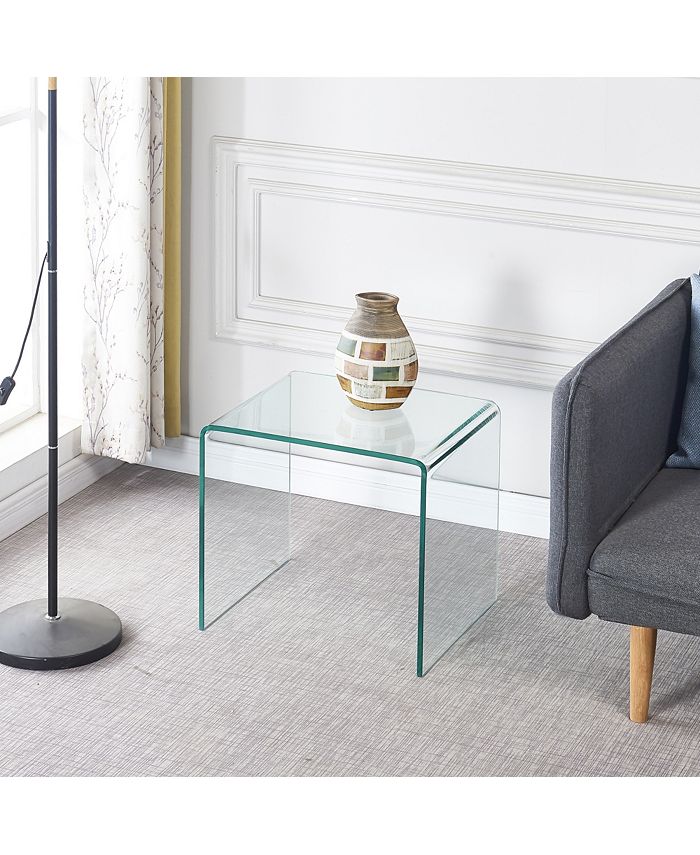 Simplie Fun Small Clear Glass Side & End Table, Tempered Glass End