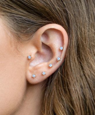 Faux Cubic Zirconia Milky Blue Star Stud Earrings