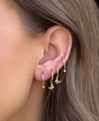 Faux Cubic Zirconia Fly with me Butterfly Hoops Earrings