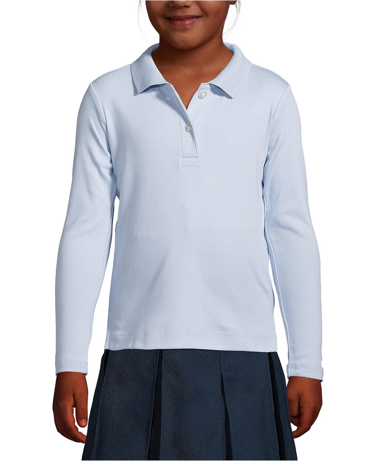 Lands' End Girls School Uniform Long Sleeve Feminine Fit Interlock Polo Shirt