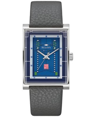 Bulova - Men's Frank Lloyd Wright Robie House Gray Leather Strap Watch 31mm