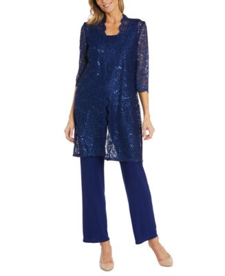 R & M Richards 3-Pc. Sequined Lace Pantsuit & Jacket - Macy's