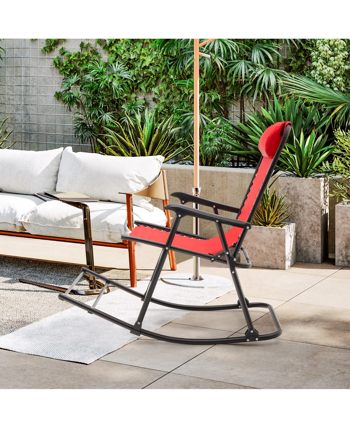 Patio Camping Rocking Chair Folding Rocker Footrest Lightweight