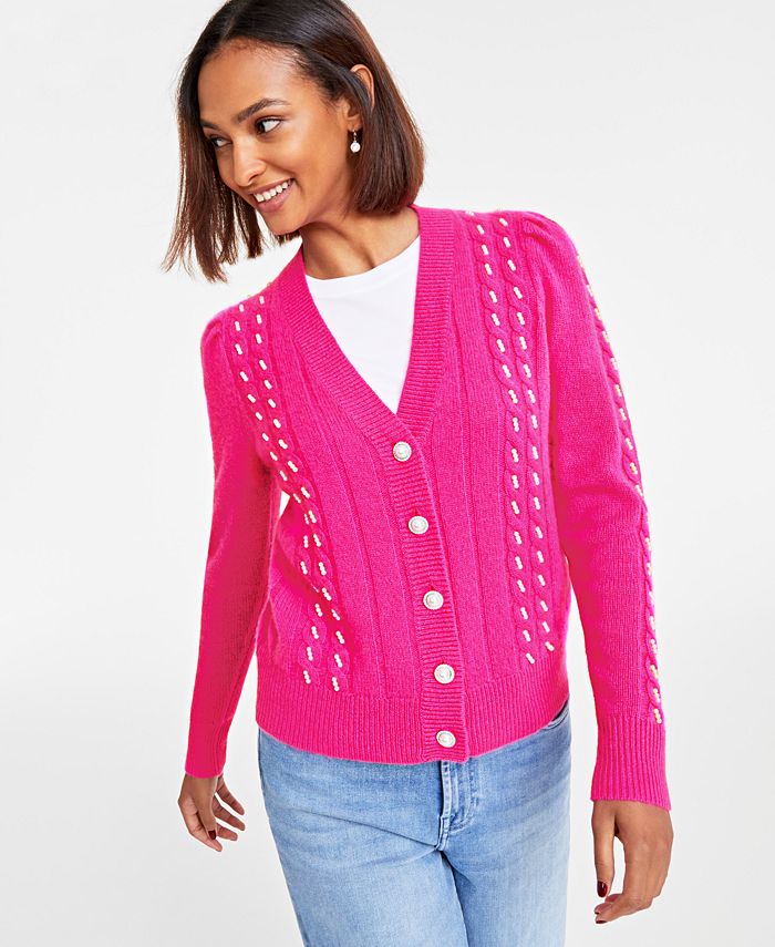 Charter Club Women's 100% Cashmere Embellished Cable-Knit Boyfriend Cardigan,  Created for Macy's - Macy's