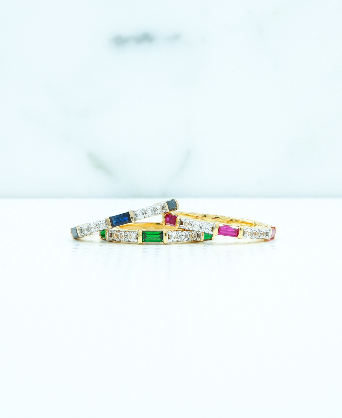 Lab-Grown(1/3 ct. t.w.) & Lab-Grown White Sapphire (1/5 ct. t.w.) Stack Ring in 14k Gold-Plated Sterling Silver - Emerald