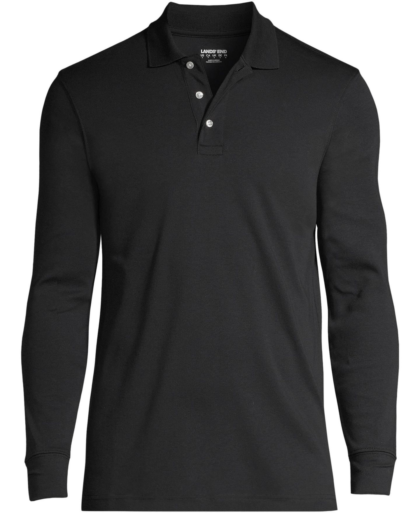 Мужское поло Lands' End School Uniform Long Sleeve Interlock Polo Shirt, цвет: Чёрный — фото 2