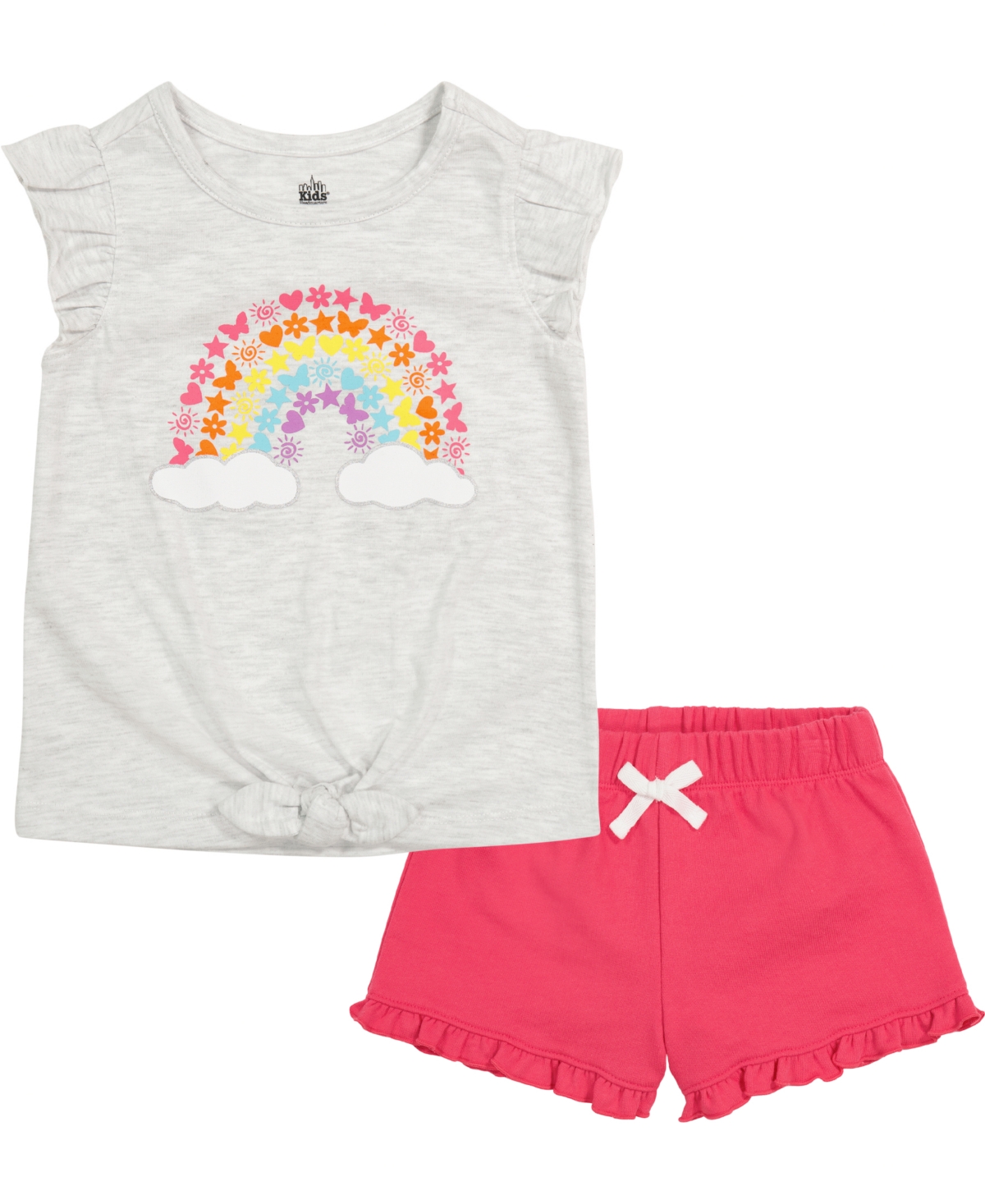 Kids Headquarters Toddler Girls Flutter Sleeve Rainbow T-shirt And French Terry Shorts, 2 Piece Set In Gray Heather