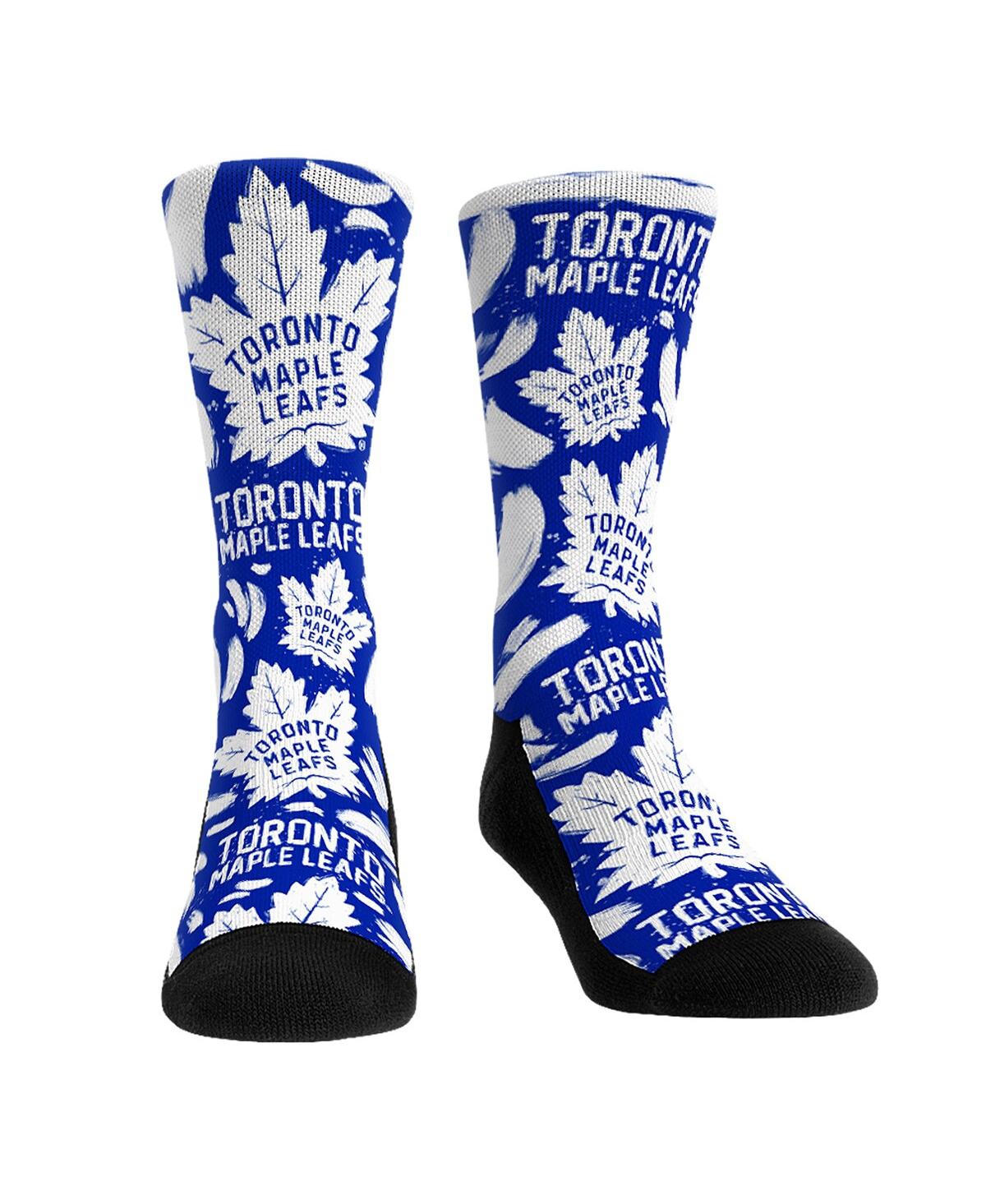 Rock 'em Men's And Women's  Socks Toronto Maple Leafs Allover Logo And Paint Crew Socks In Blue