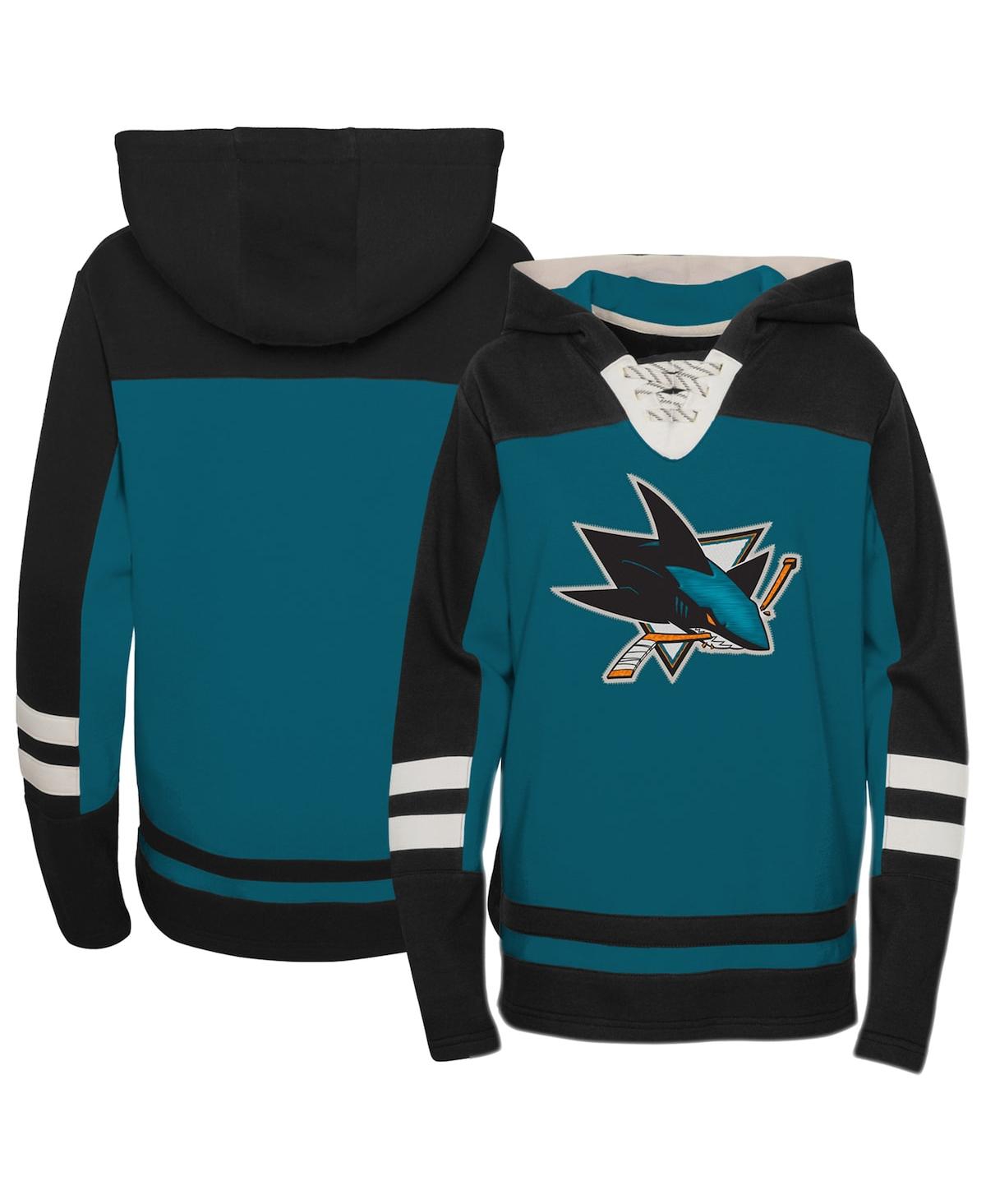 Outerstuff Babies' Preschool Boys And Girls Teal San Jose Sharks Ageless Revisited Lace-up V-neck Pullover Hoodie