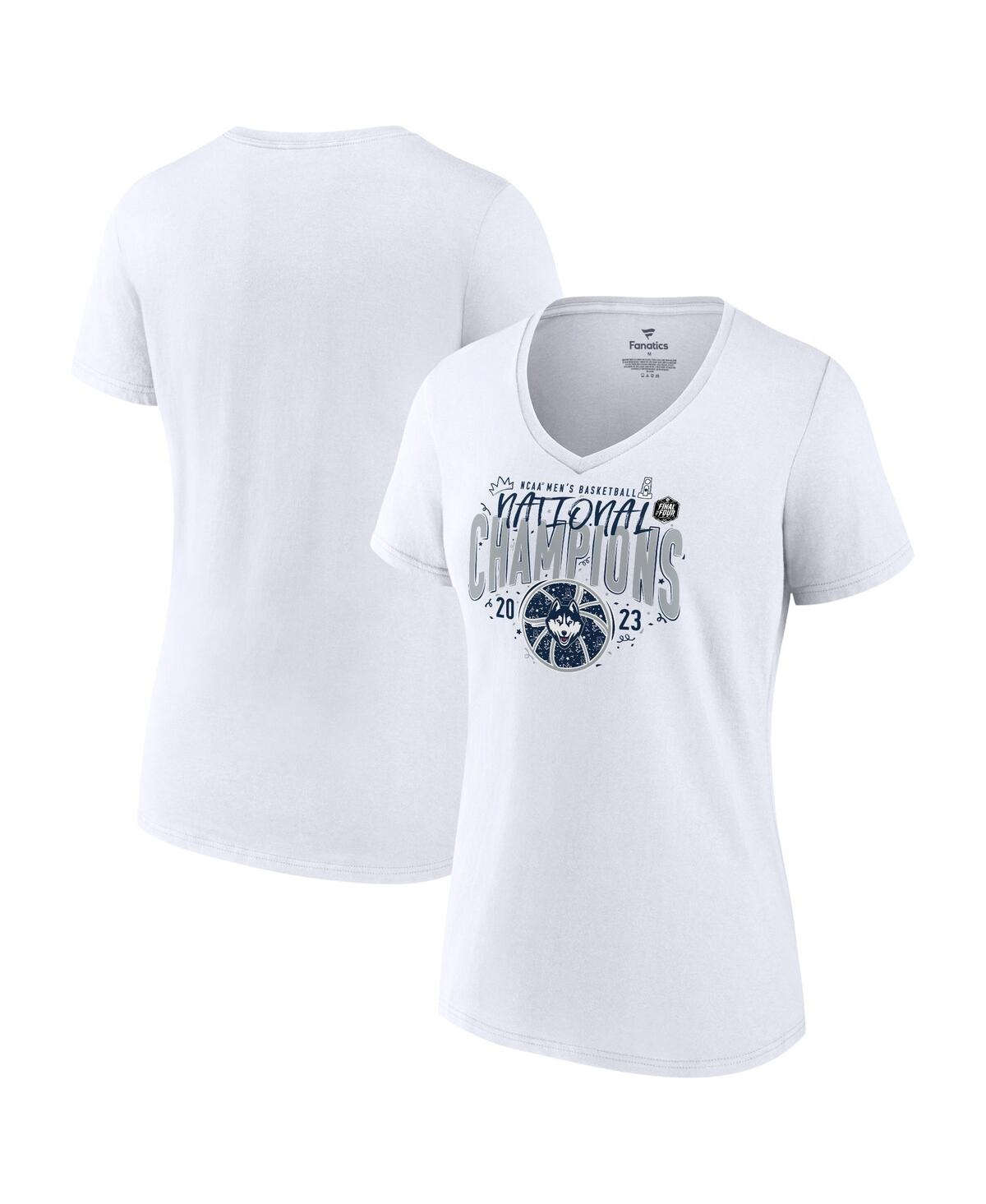 Fanatics Women's  White Uconn Huskies 2023 Ncaa Men's Basketball National Champions Confetti V-neck T In White