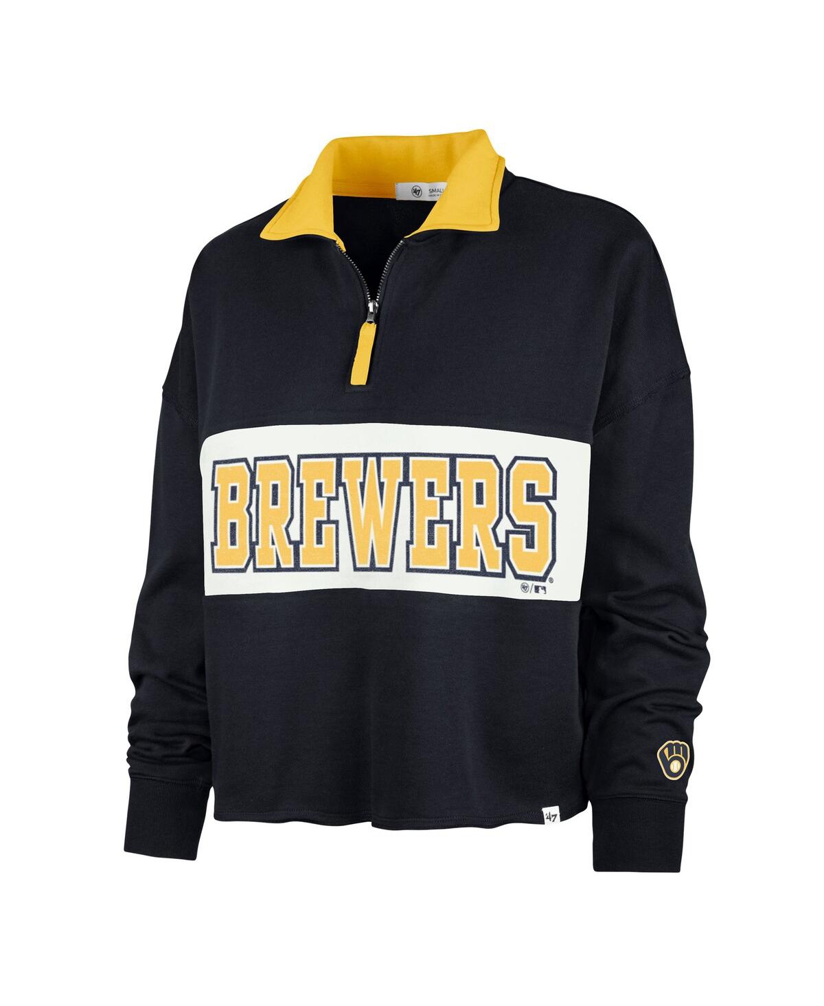 Shop 47 Brand Women's ' Navy Milwaukee Brewers Remi Quarter-zip Cropped Top