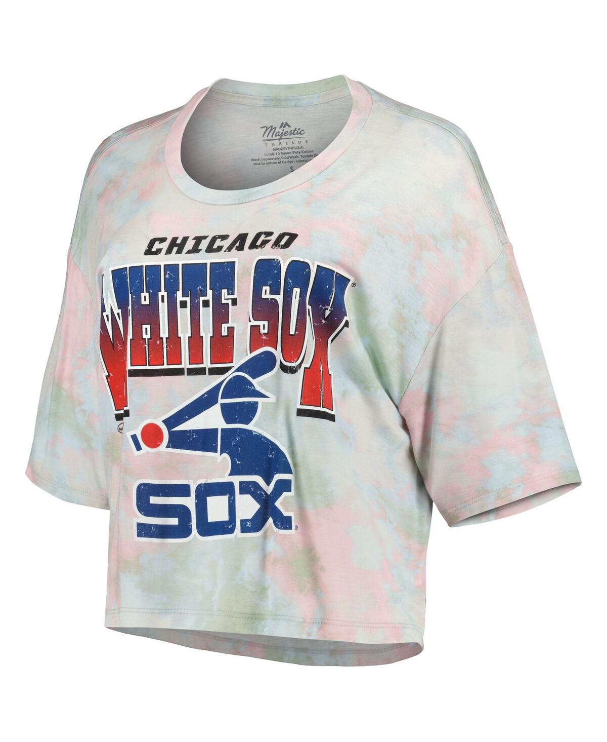 Shop Majestic Women's  Threads Chicago White Sox Cooperstown Collection Tie-dye Boxy Cropped Tri-blend T-s In Light Blue