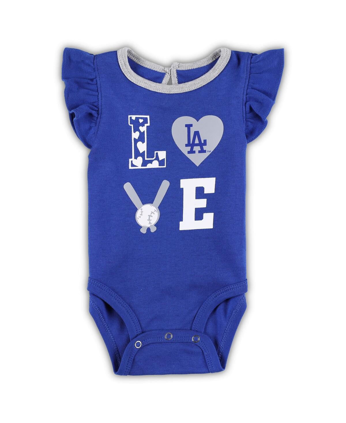 Shop Outerstuff Newborn And Infant Boys And Girls Royal, Heather Gray Los Angeles Dodgers Three-piece Love Of Baseba In Royal,heather Gray