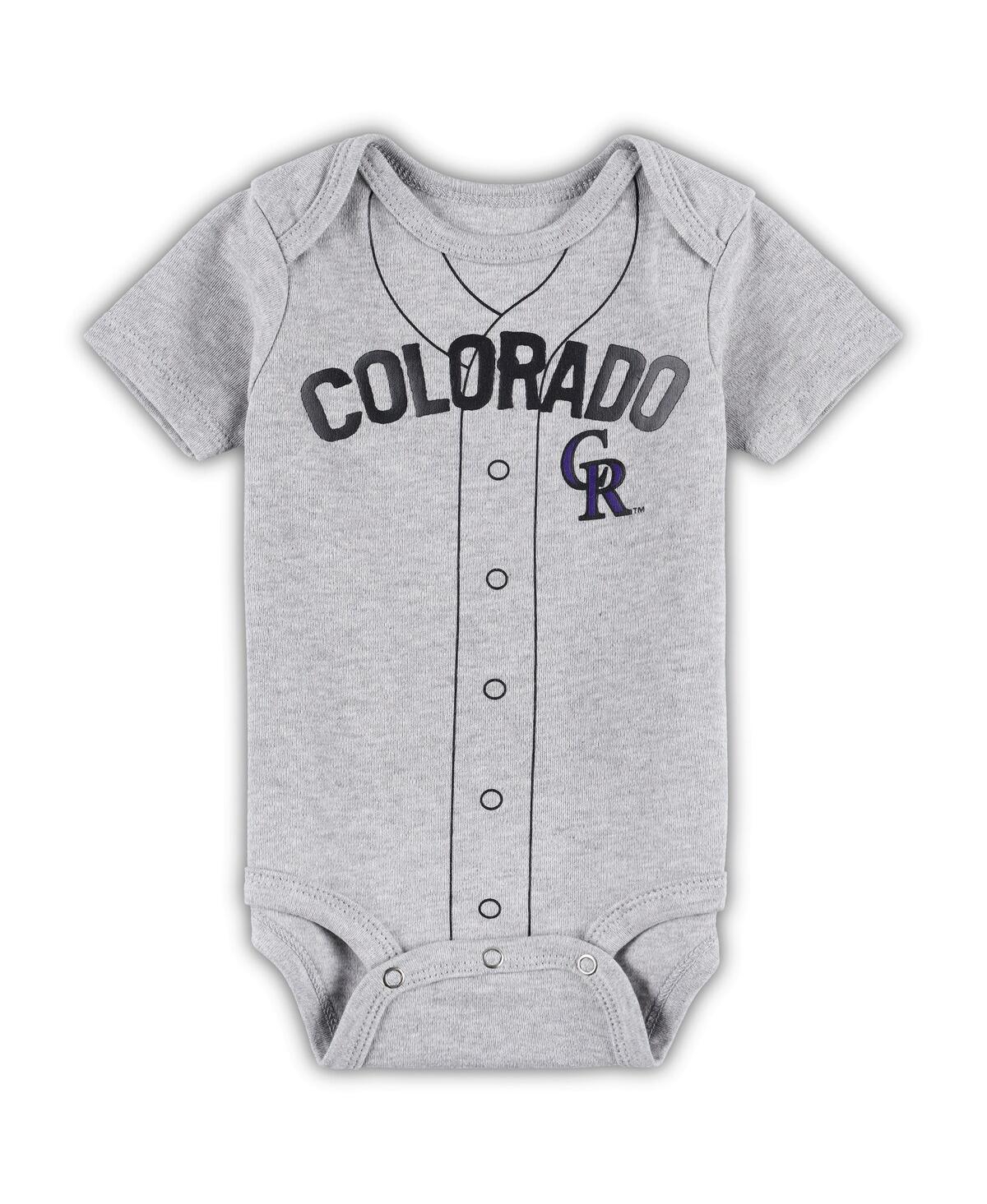 Outerstuff Newborn And Infant Boys And Girls White, Heather Gray Colorado Rockies Little Slugger Two-pack Bodys In White,heather Gray