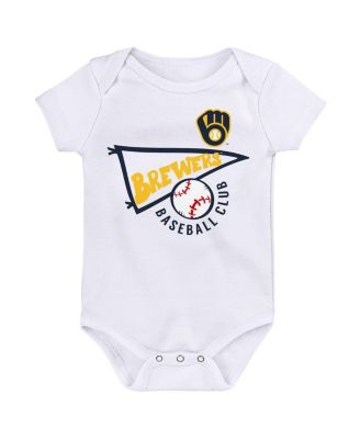 Newborn and Infant Boys and Girls Gold, White, Heather Gray Milwaukee Brewers Biggest Little Fan 3-Pack Bodysuit Set