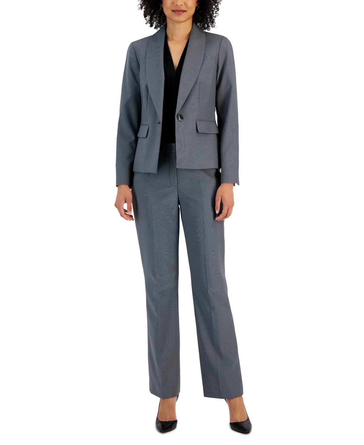 Le Suit Women's Shawl-collar One-button Mid-rise Pantsuit In Grey