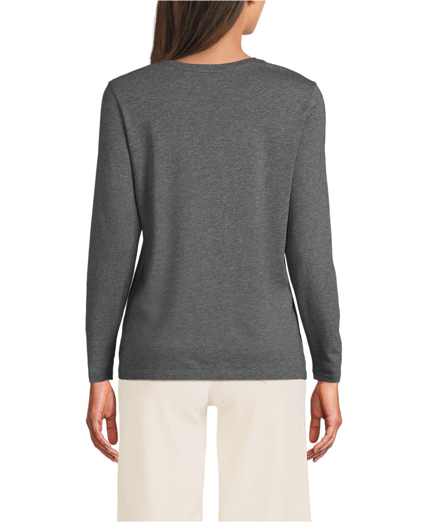 Женская футболка Lands' End Relaxed Supima Cotton Long Sleeve Crew Neck, цвет: Угольный меланжевый — фото 13