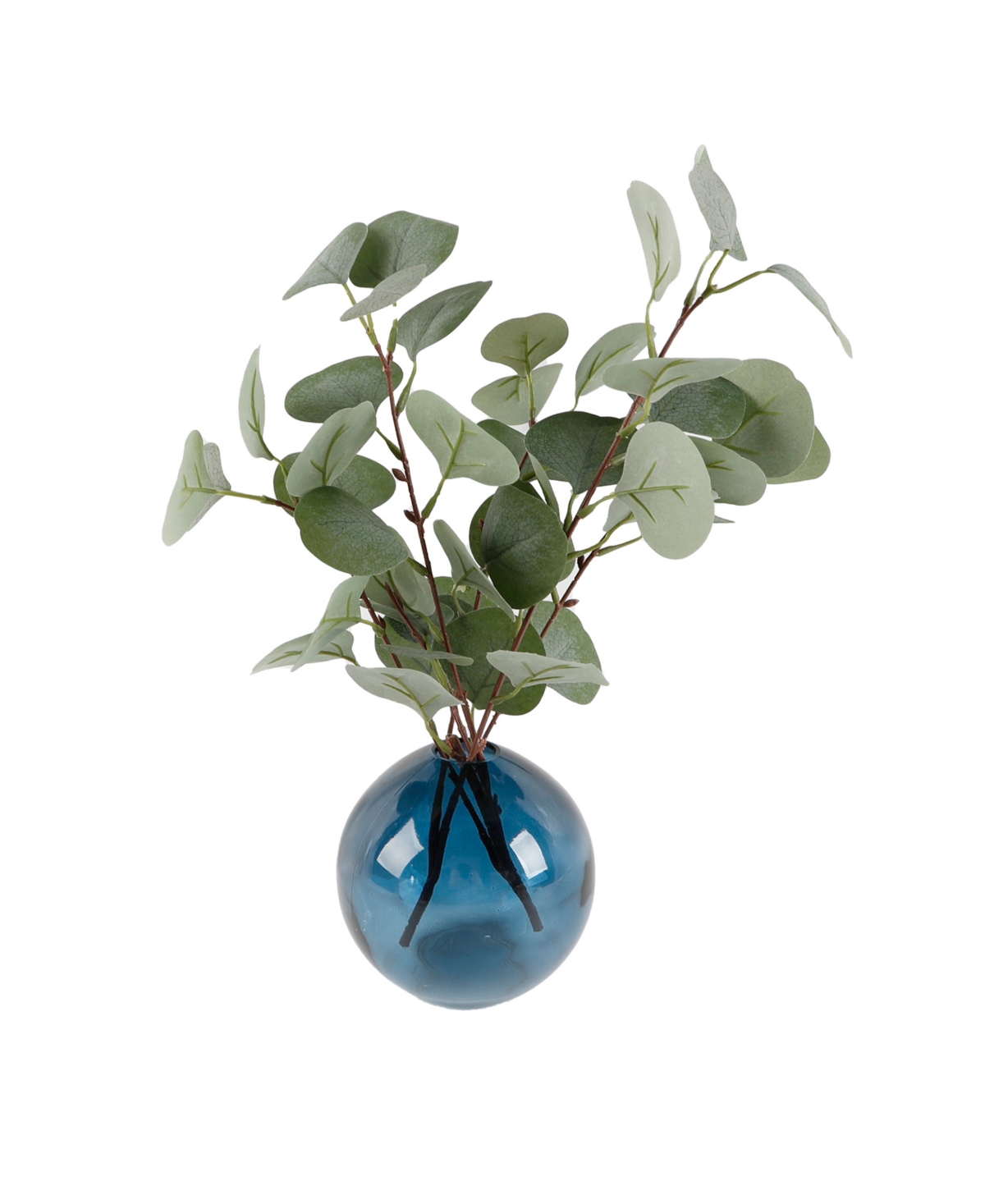 15.5" H Silver-Tone Dollar Leaf in 4.75" H Glass Vase - Blue