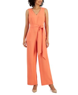 Kasper - Women's V-Neck Belted Sleeveless Jumpsuit