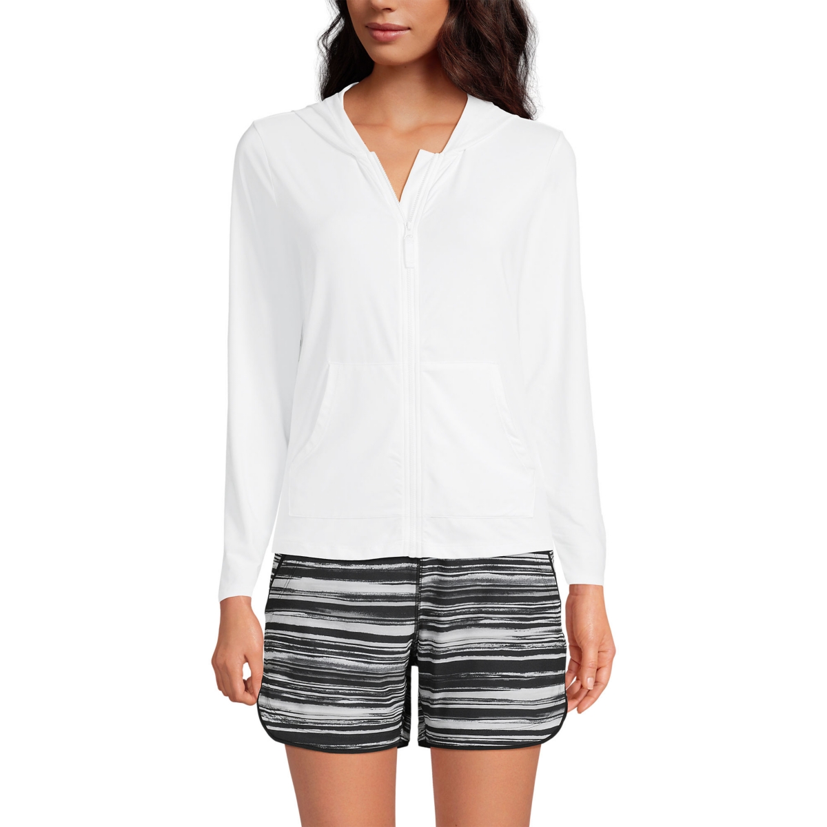 Lands' End Women's Hooded Full Zip Long Sleeve Rash Guard Upf 50 Cover-up