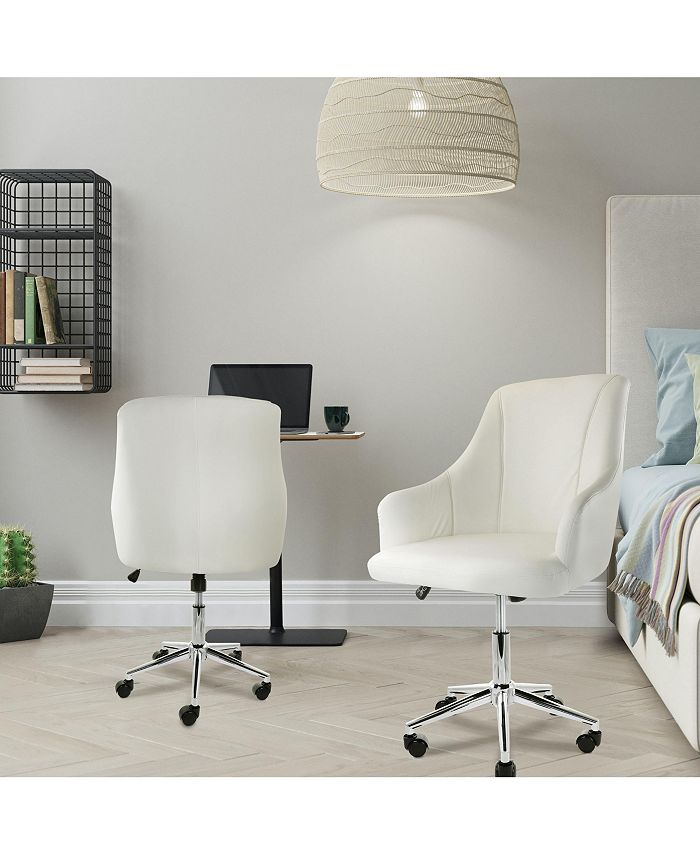 Elama Adjustable Faux Leather Rolling Office Chair in White with Chrome