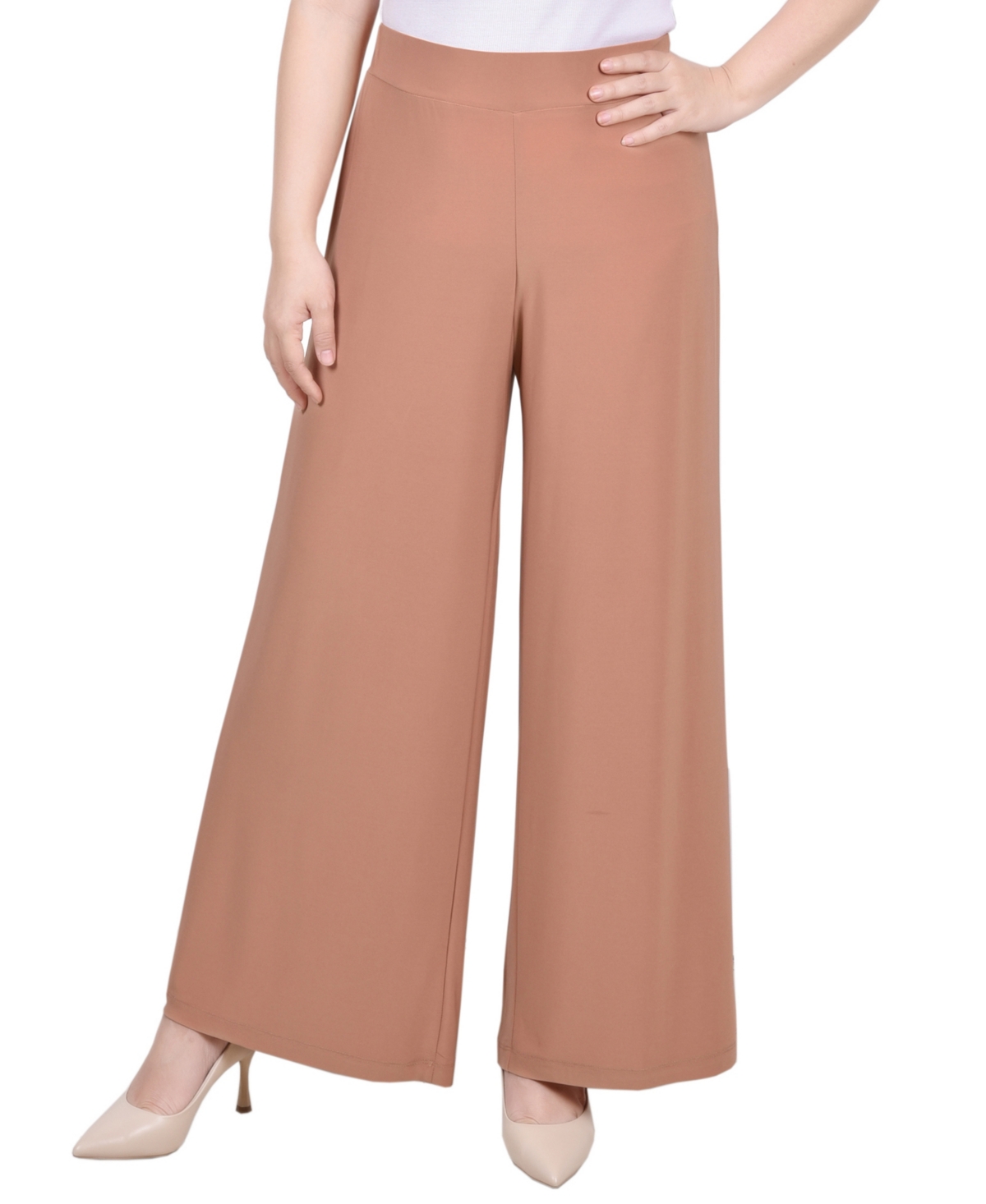 NY COLLECTION PETITE SHORT MID RISE PULL ON WIDE-LEG PALAZZO PANT