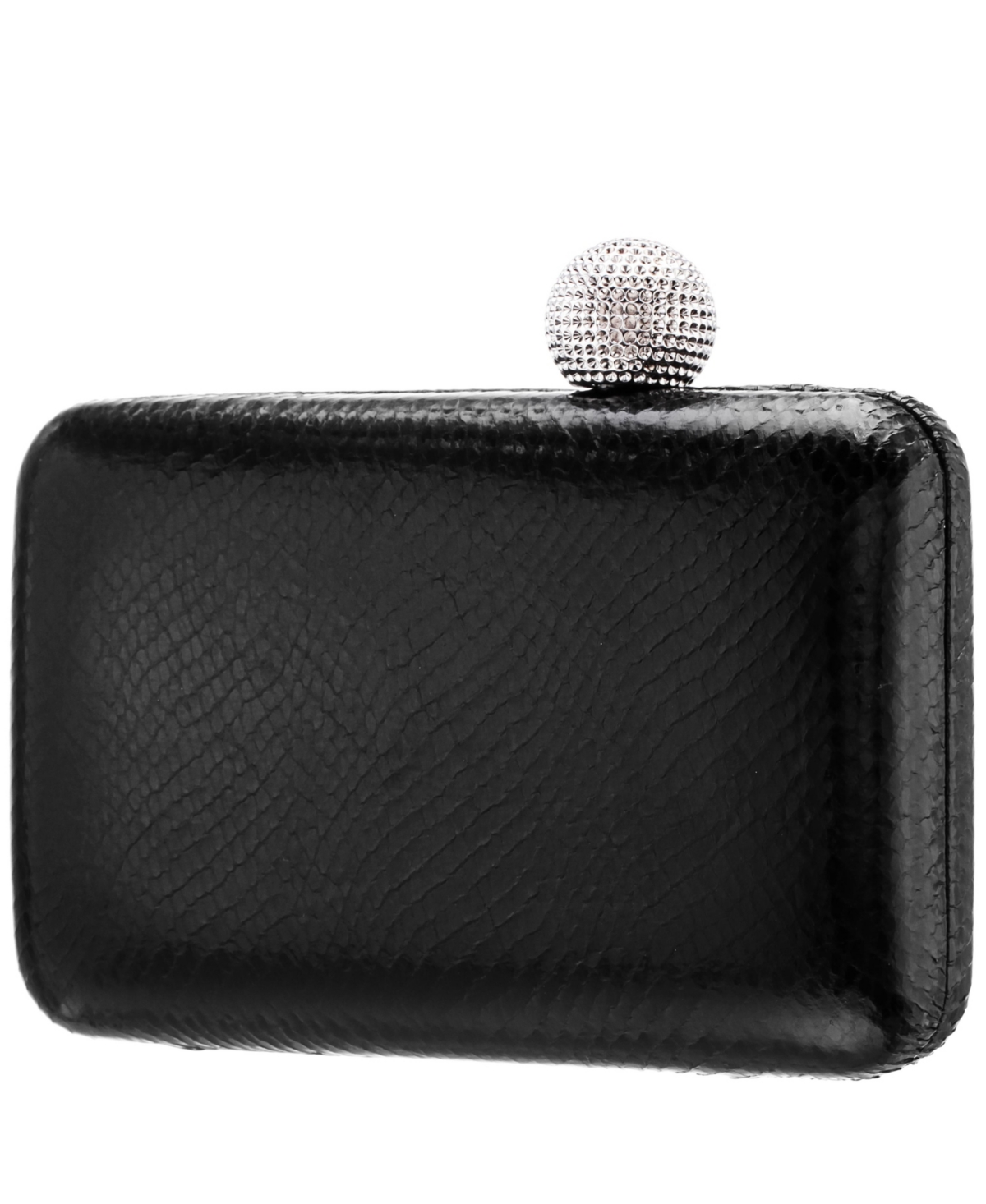 Shop Nina Embossed Snake Minaudiere With Crystal Clasp In Black