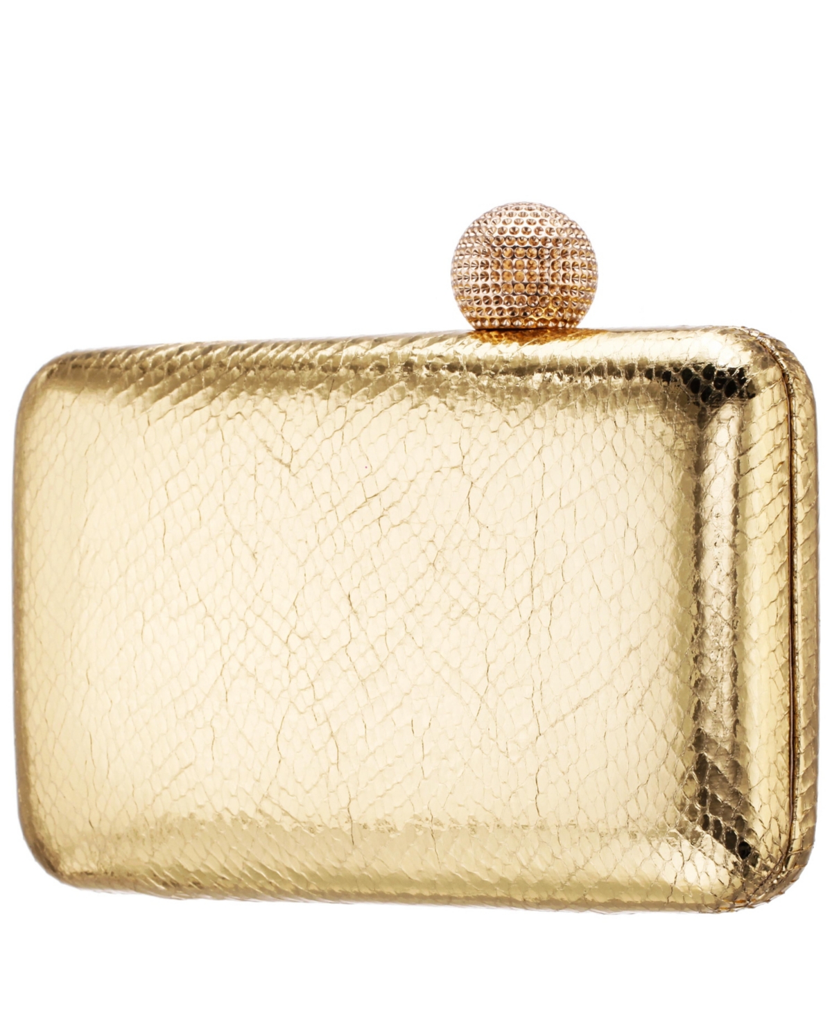Nina Embossed Snake Minaudiere With Crystal Clasp In Gold