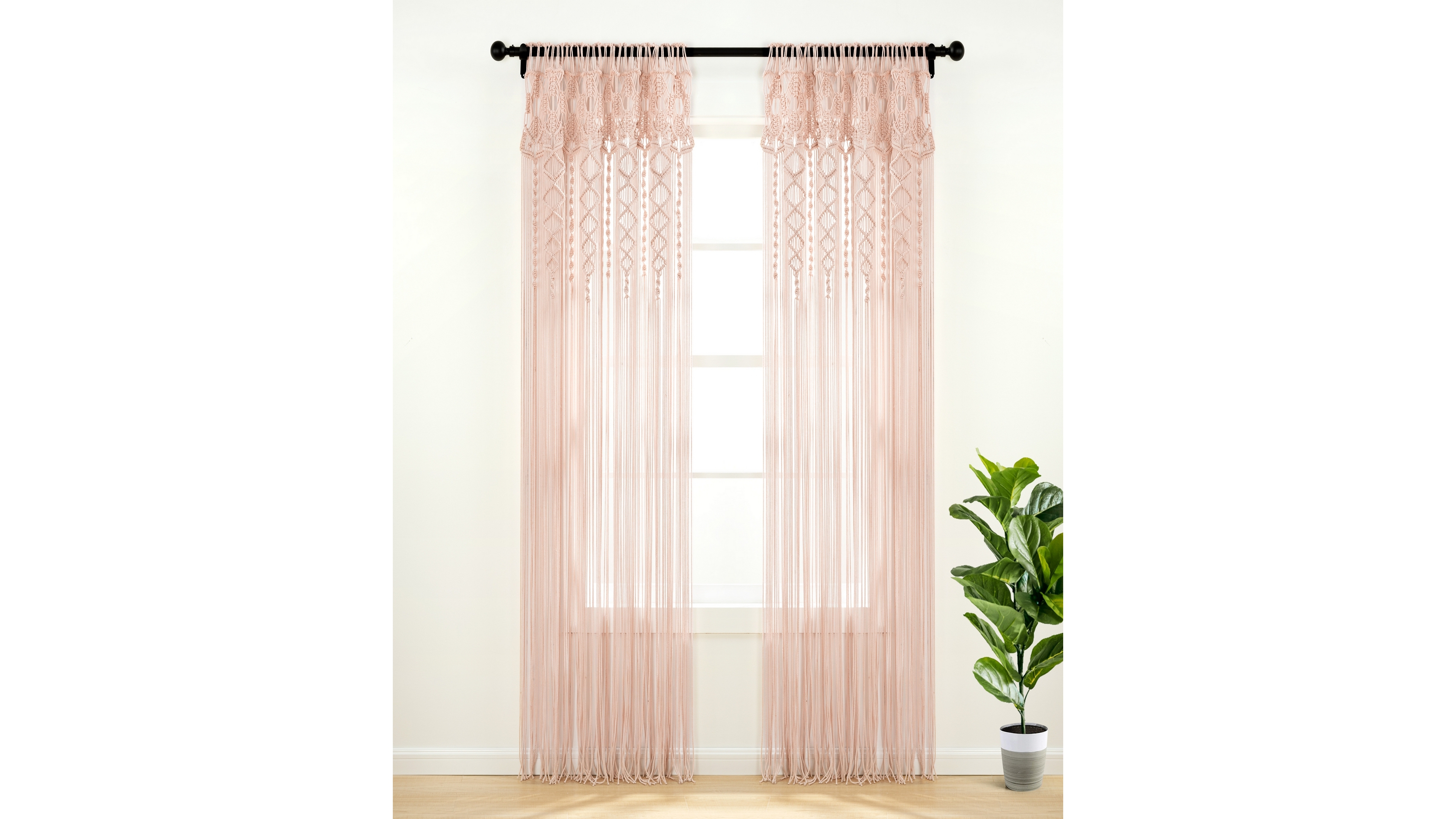 Lush Decor Boho Macrame Textured Cotton Window Curtain Panel Single 40"W x 84"L Blush - Macrame Curtains For Windows, Boho Wall Decor